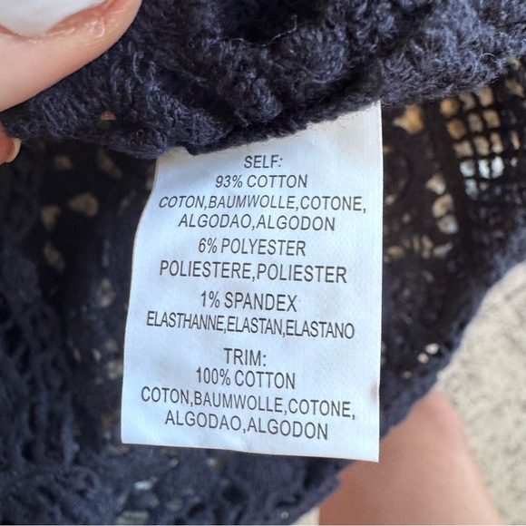 Deletta S (Anthropologie) Blue Crochet Long Sleeve Blouse Hi/Low Hem - Picture 12 of 13